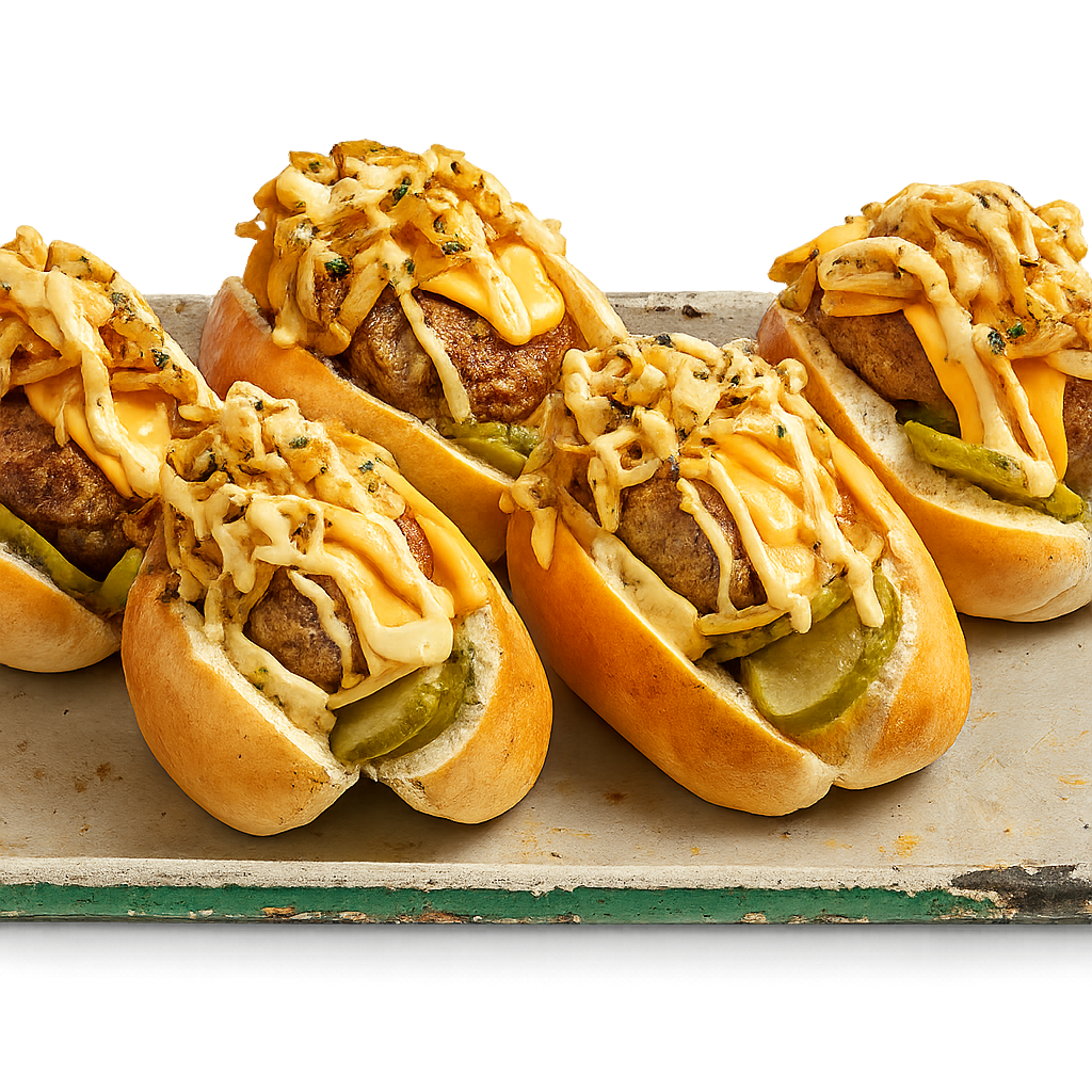 Cheeseburger Hotdogs with Sticky Onions