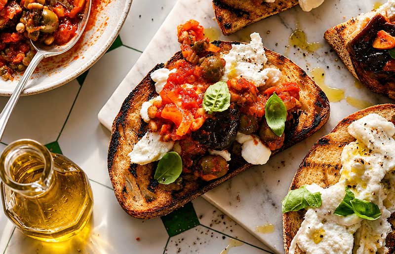 Caponata with Mozzarella Bruschetta