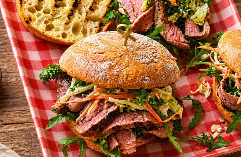 Grilled Steak Ciabatta with Blue Cheese Coleslaw